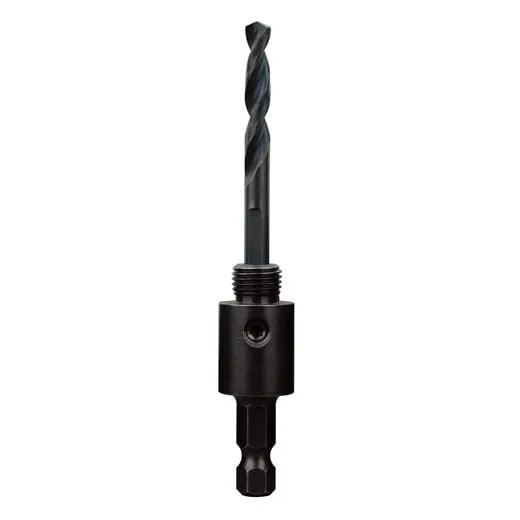 Hole Saw Arbor, Small Thread, 1-3/16 in Arbor, Hex Shank, Hex Shank, Hardened Steel Cut Edge, Black