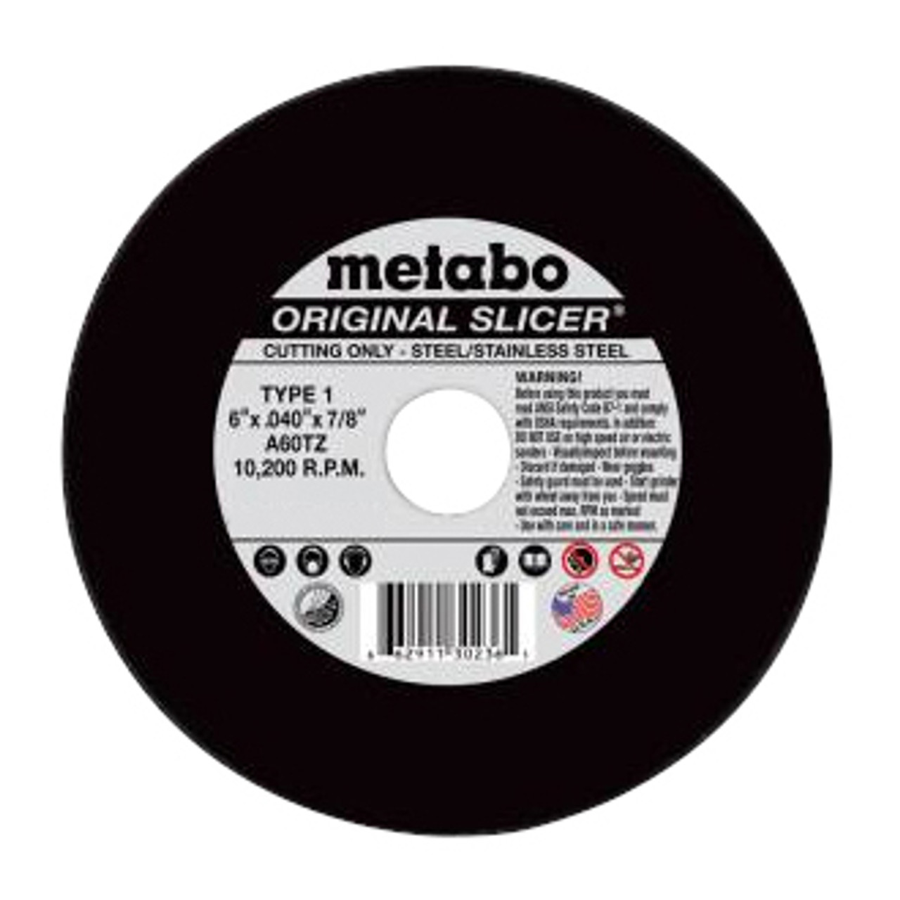 METABO Original Slicer Cut-Off Wheel, 7/8 in Center Hole, 60 Grit, Aluminium Oxide Abrasive, Resin Bond, TZ Wheel Hardness