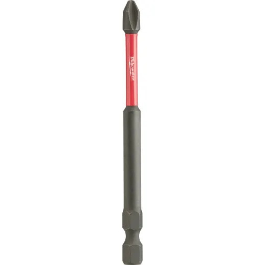 MILWAUKEE SHOCKWAVE Screwdriver Bit, Power Return, #2 Point, Hex Shank, 1/4 in Shank, Alloy Steel, Black Phosphate, Black