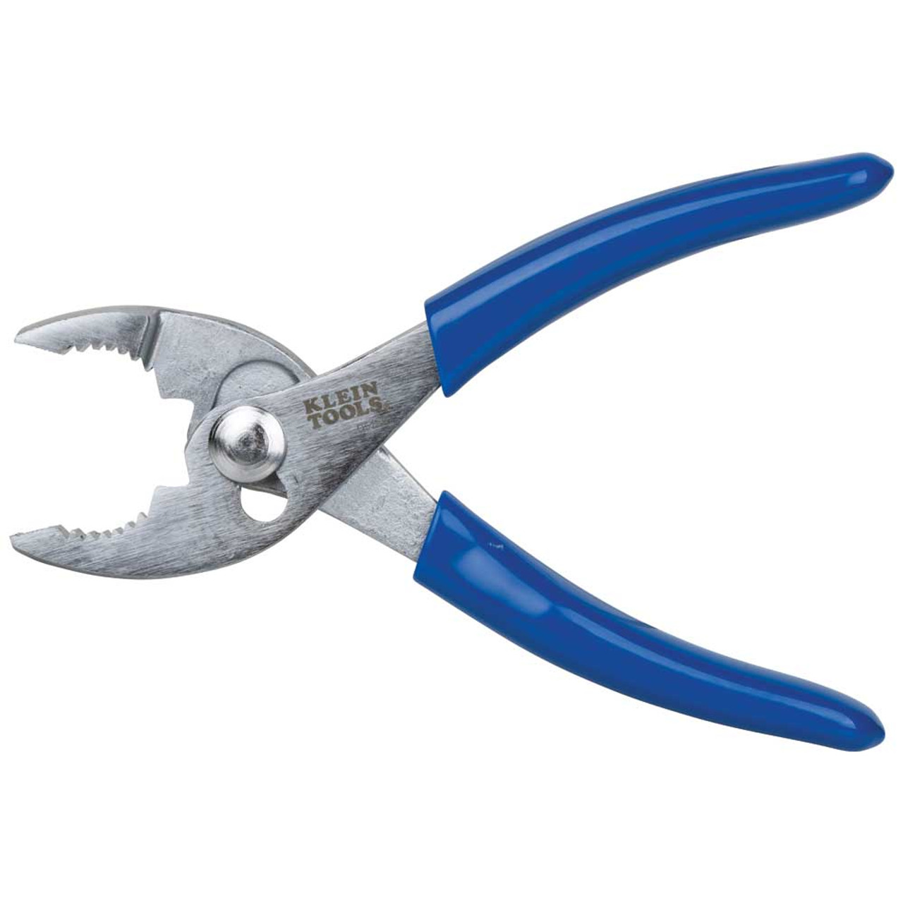 Slip Joint Plier, Serrated Jaw, Knurled Grip, Plastic Dipped Steel Handle, Nickel Plated, Blue