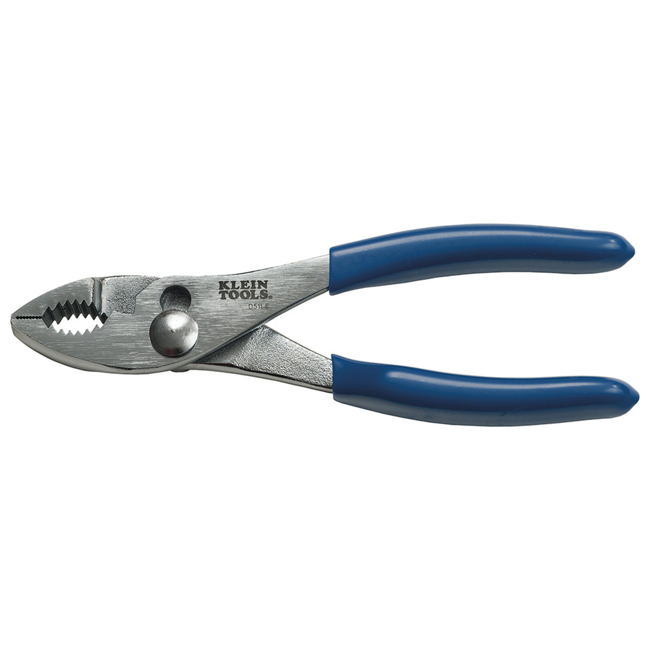 Slip Joint Plier, Serrated Jaw, Knurled Grip, Plastic Dipped Steel Handle, Nickel Plated, Blue