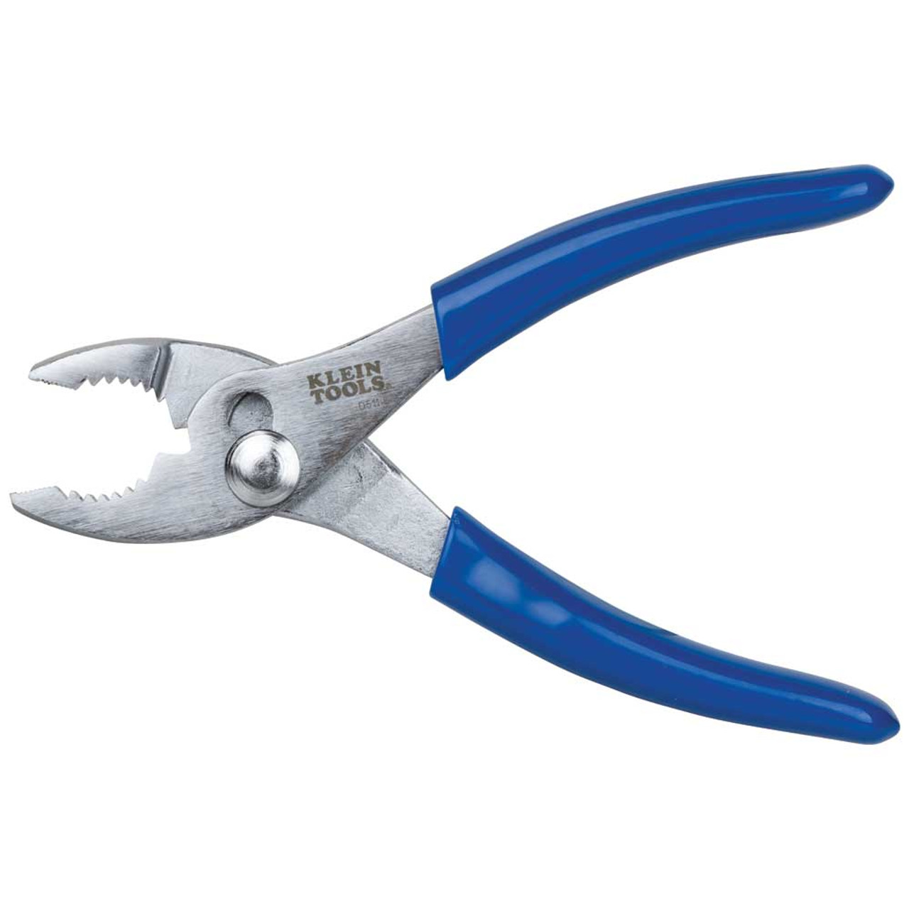 Slip Joint Plier, Serrated Jaw, Knurled Grip, Plastic Dipped Steel Handle, Nickel Plated, Blue