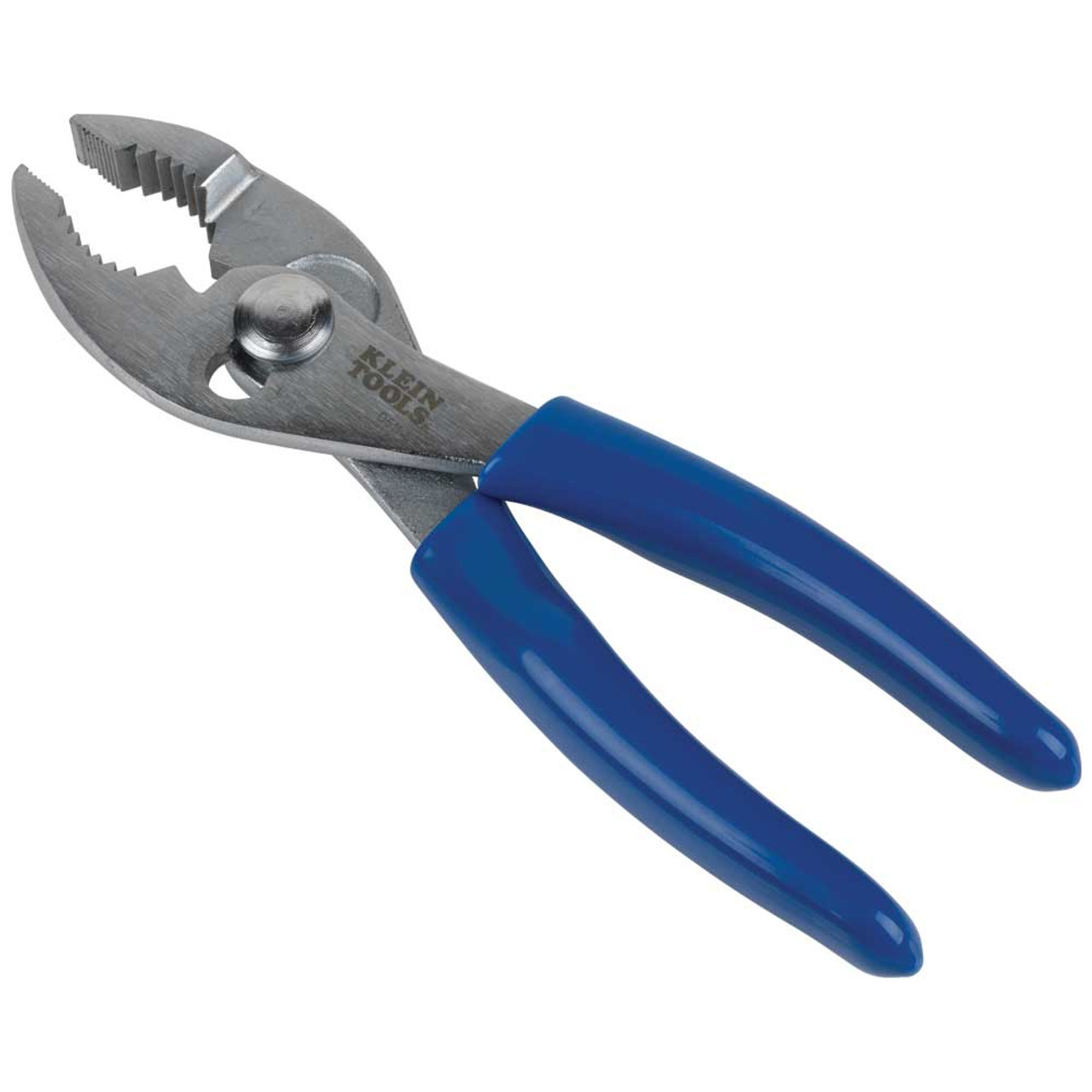 Slip Joint Plier, Serrated Jaw, Knurled Grip, Plastic Dipped Steel Handle, Nickel Plated, Blue