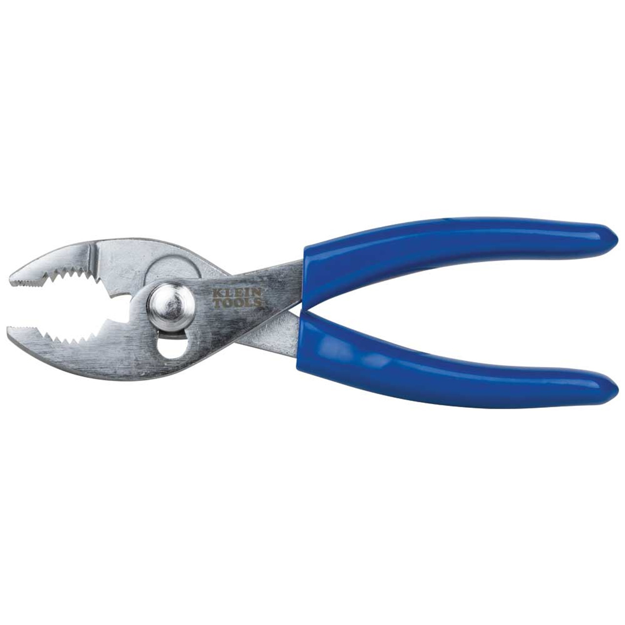 Slip Joint Plier, Serrated Jaw, Knurled Grip, Plastic Dipped Steel Handle, Nickel Plated, Blue