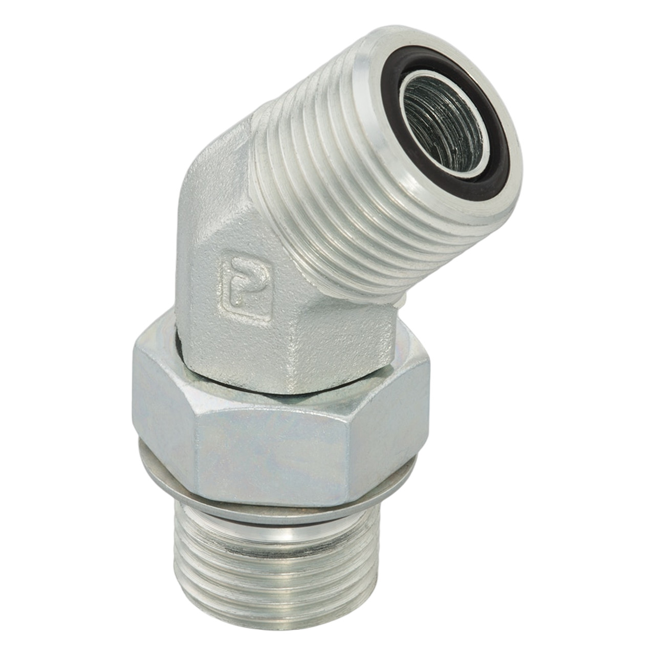 PARKER Hydraulic Elbow, Seal-Lok, Male O-Ring Face Seal x Male SAE-ORB End, 45 deg, Steel, Chromium 6 Free Plated