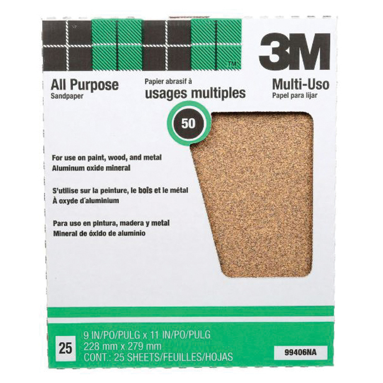 3M Sanding Sheet, 11 in Lg, 9 in Wd, Aluminium Oxide Abrasive, D-Weight Paper Backing, Tan, D Backing