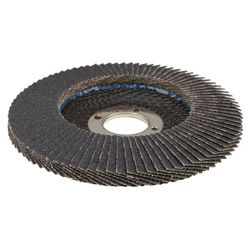 WEILER Wolverine Flap Disc, 4-1/2 in Dia Disc, 7/8 in Center Hole, Zirconia Alumina Abrasive, Type 29 Angled Disc, Blue