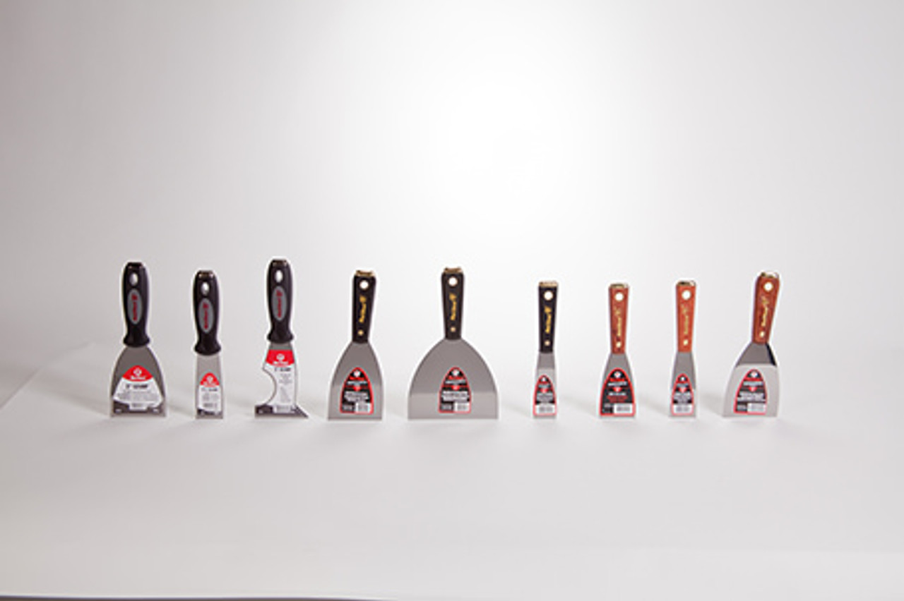 Putty Knife, Spackling, Solid Blade, Flexible Blade, Steel Blade, Wood Handle, Lacquered, Black