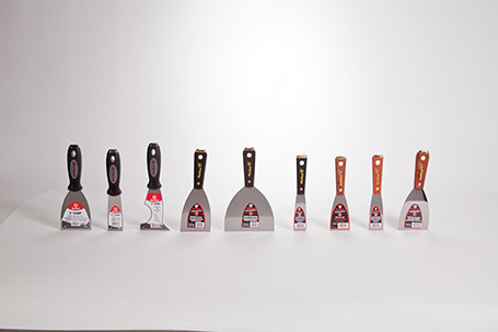 Putty Knife, Spackling, Solid Blade, Flexible Blade, Steel Blade, Wood Handle, Lacquered, Black