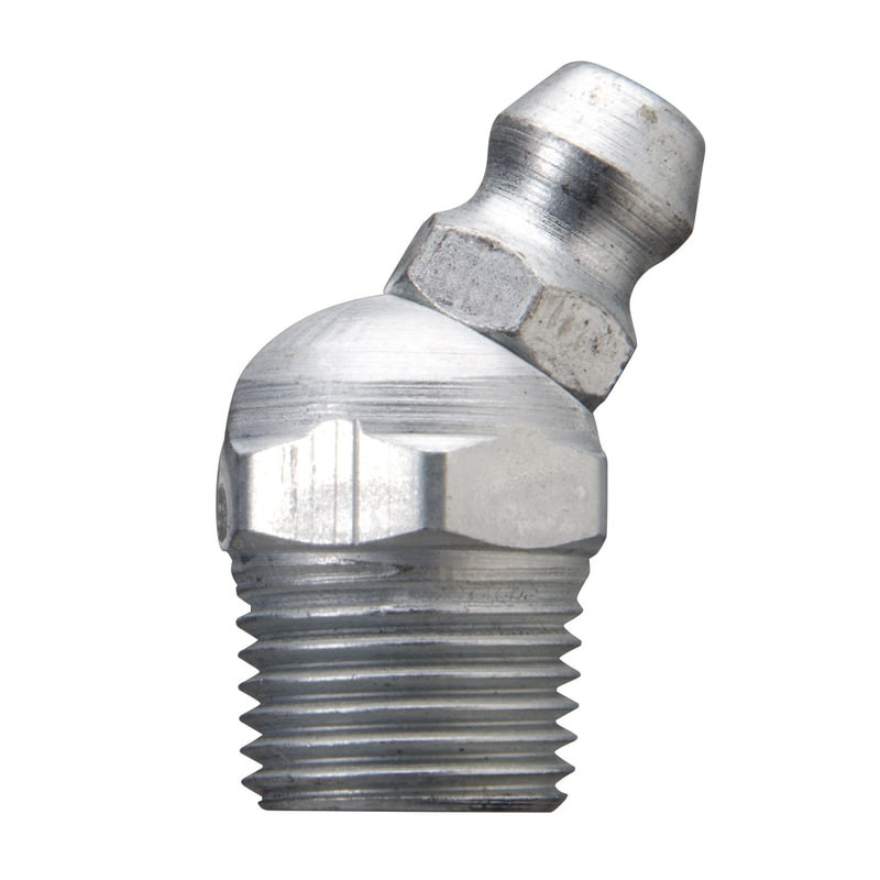 Zerk Fitting, 7/16 in Hex, Trivalent Zinc Plated, Steel, 1/8 in PTF Thread, 27/32 in Lg