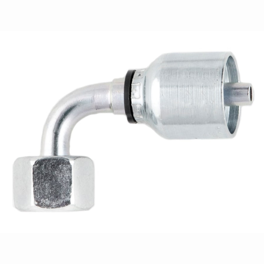 PARKER 43 Series Hydraulic Hose Elbow,Crimp Style,Hose x FBSP Swivel End,90 deg,Steel,Chromium 6 Free Plated,Domestic