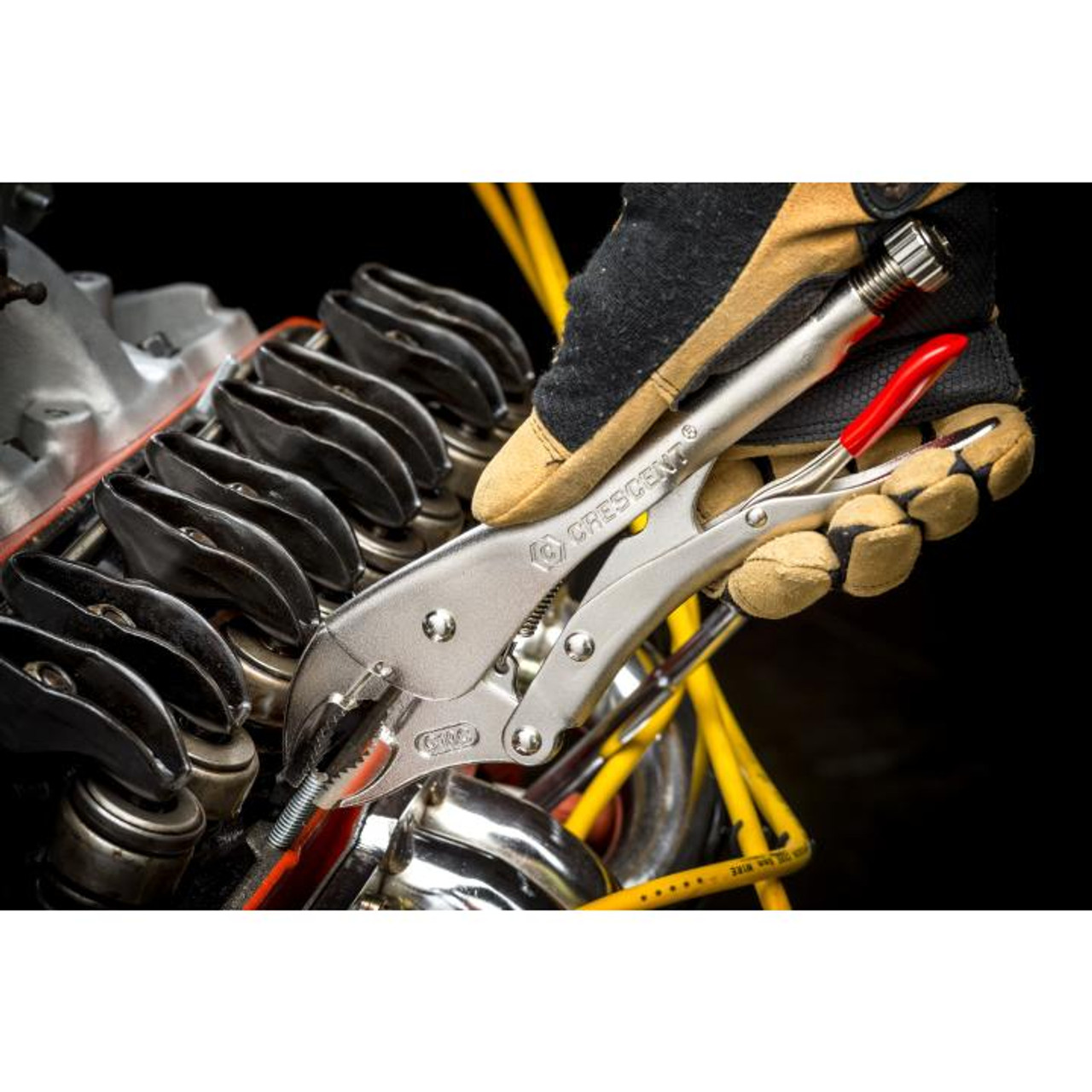 Locking Plier, 1-7/8 in, Alloy Steel Jaw, 10 in Lg, 1 Cutter, ASME B107.24/B107.36, Cushion Grip, Rawhide