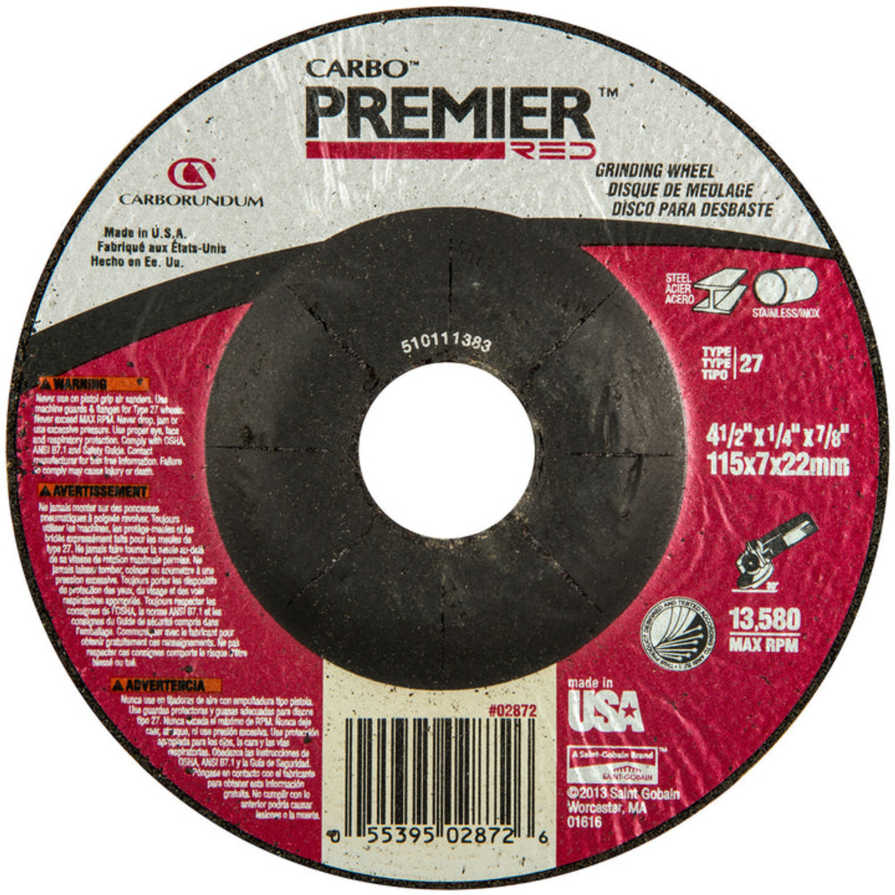 CARBORUNDUM Depressed Center Wheel, 1/4 in Thk Wheel, 24 Grit, Z24