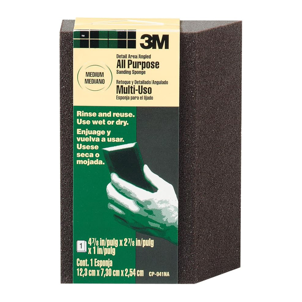 3M Sanding Sponge, All Purpose, 4-7/8 in Wd, 1 in Thk Overall, 4 Abrasive Side