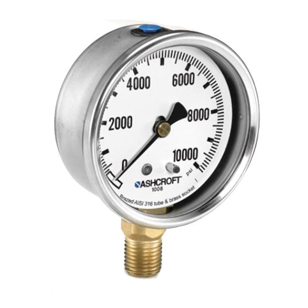 Mechanical Pressure Gauge, Dry, 1/4 in MNPT, 3-1/2 in Dia Dial, +/-3-2-3%, 1/2 psi, Dial Display, Panel Mount, 0 to 10000 psi, 100-1008s
