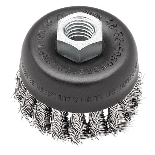 MILWAUKEE ELECTRIC Cup Brush, 4 in Dia Brush, 5/8 in-11 Arbor Hole, Carbon Steel Fill, 7000 rpm Max
