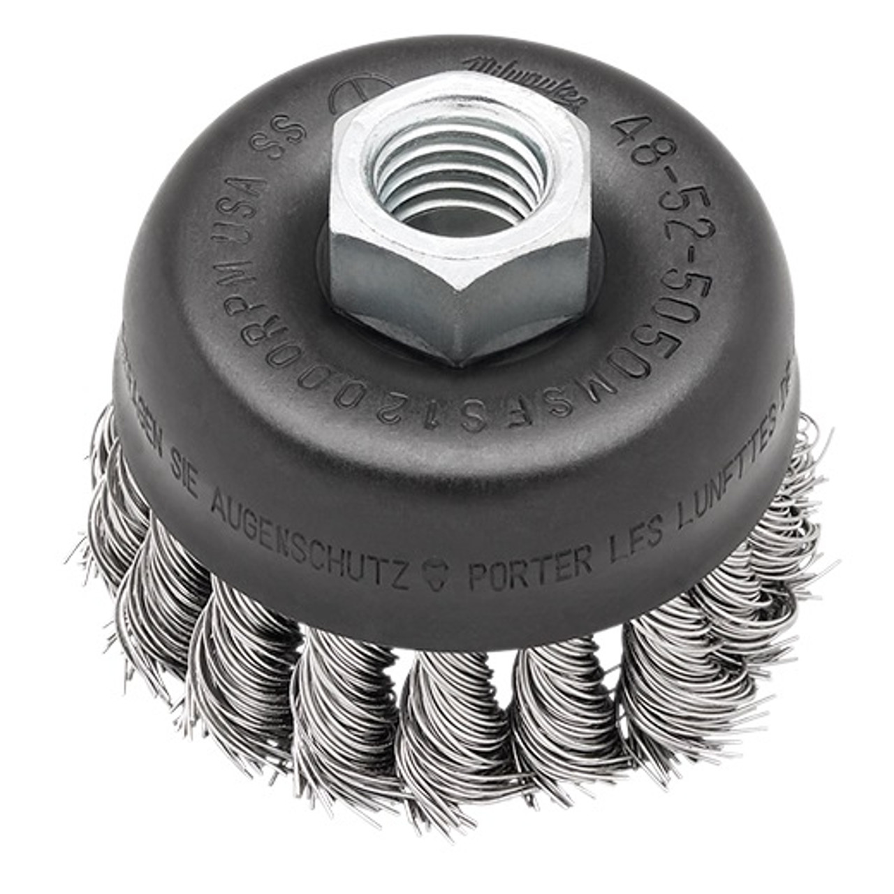 MILWAUKEE ELECTRIC Cup Brush, 4 in Dia Brush, 5/8 in-11 Arbor Hole, Carbon Steel Fill, 7000 rpm Max MILWAUKEE ELECTRIC Cup Brush, 4 in Dia Brush, 5/8 in-11 Arbor Hole, Carbon Steel Fill, 7000 rpm Max