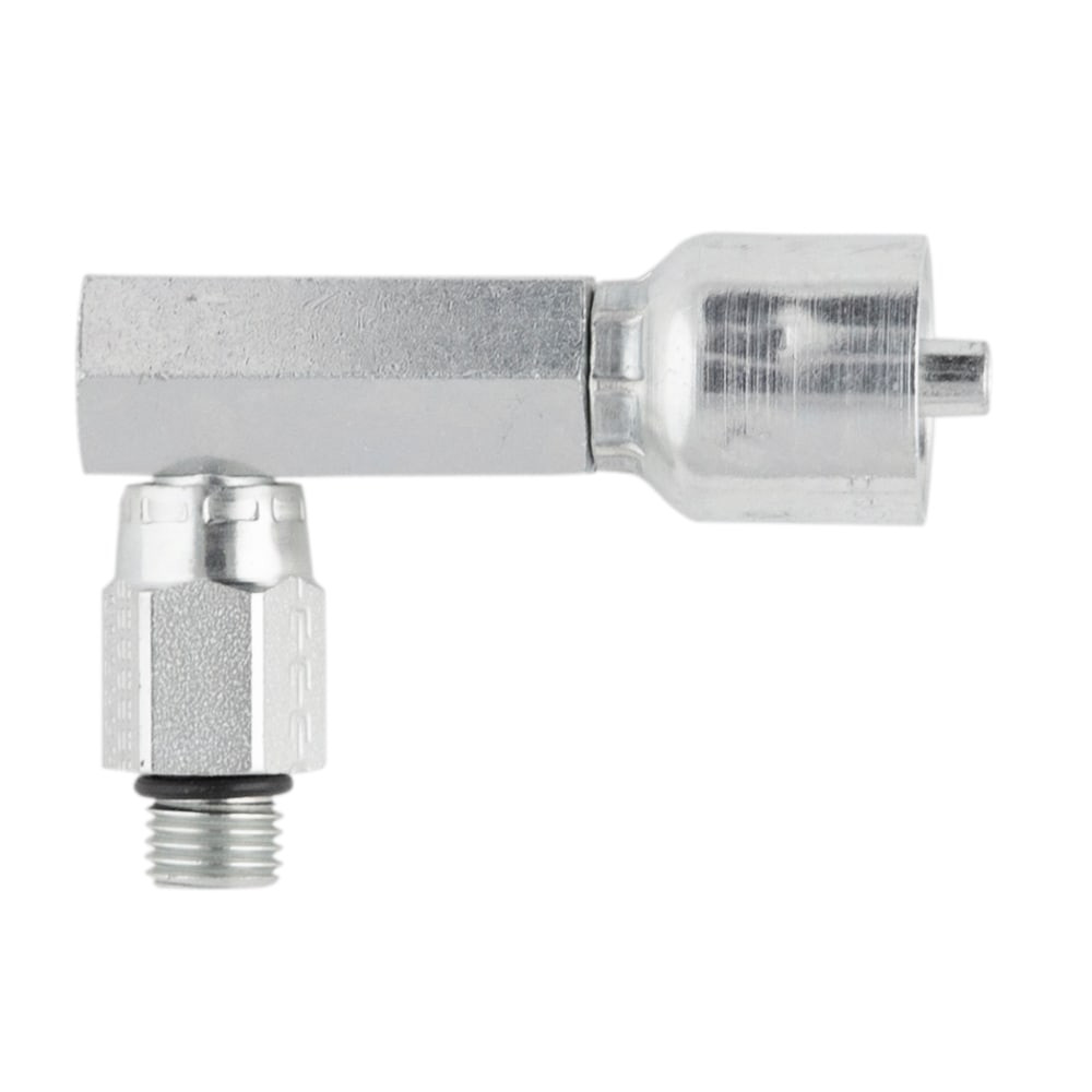 PARKER 43 Series Hydraulic Hose Elbow,Crimp Style,Male SAE Swivel x Hose End,90 deg,70 deg F,Steel,Domestic