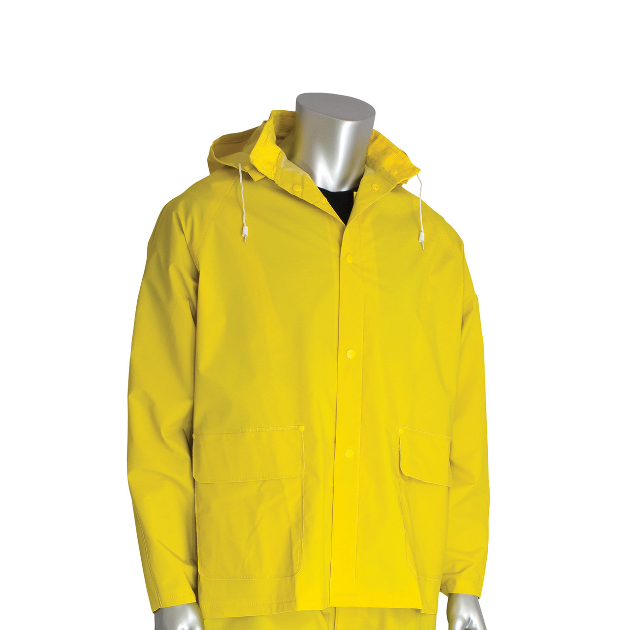 Rainsuit, Premium, PVC,  Polyester, Detachable Hood, 0.35 mm Thk, Snap Closure, High-Vis Lime Yellow Rainsuit, Premium, PVC,  Polyester, Detachable Hood, 0.35 mm Thk, Snap Closure, High-Vis Lime Yellow