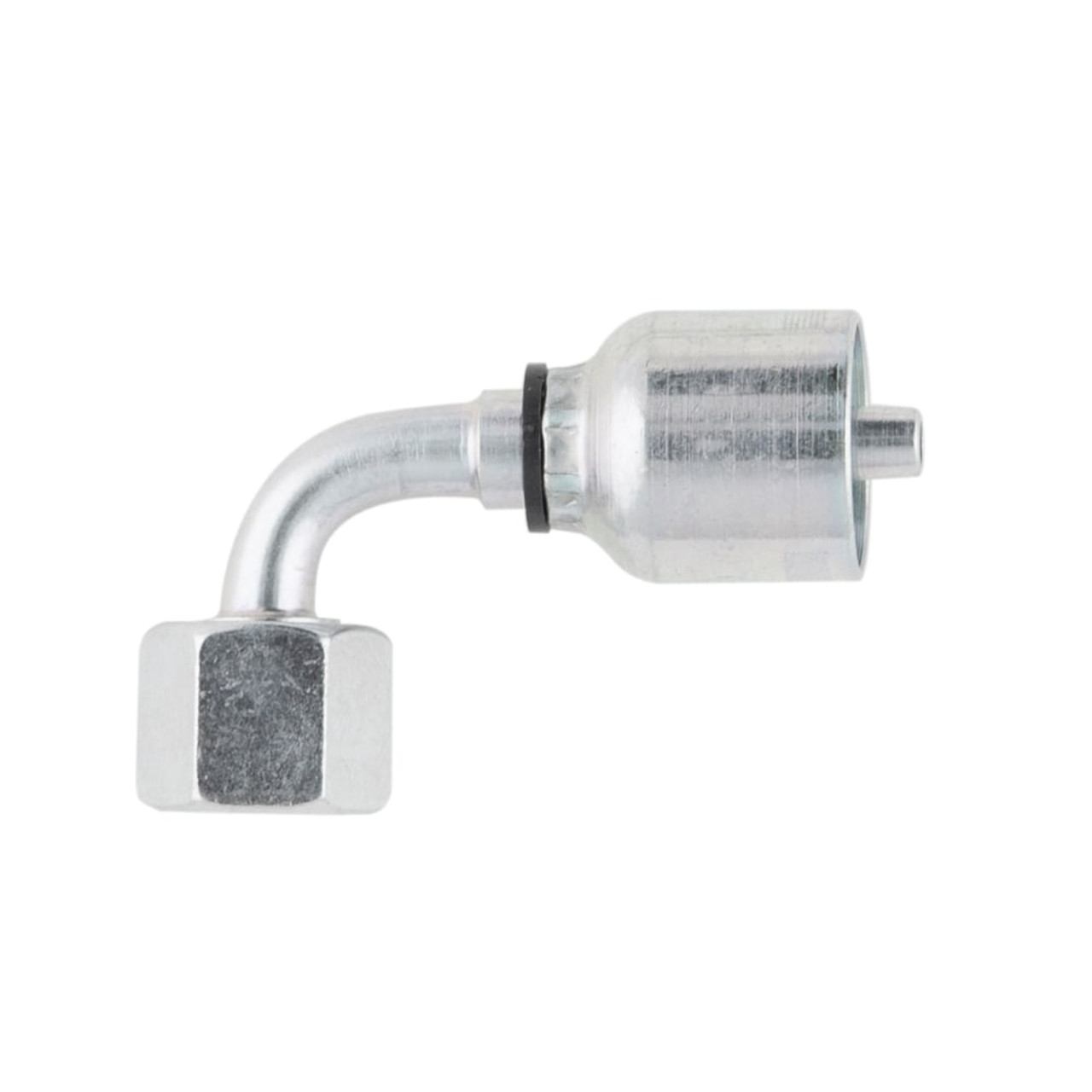 PARKER 43 Series Hydraulic Hose Elbow,Crimp Style,Female Metric L - Swivel x Crimp End,90 deg,Steel,M30 x 2