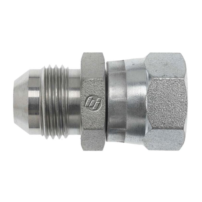 Hydraulic Adapter, Straight, 37 deg Male JIC Flare x Female BSPP Swivel End, 5100 psi, Steel