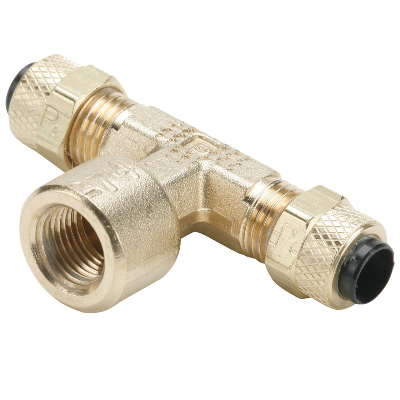PARKER Branch Tee, Poly-Tite Compression x FNPT End, 150 psi, 0 to 150 deg F, Brass, 1/8 in Flow Diameter,  3/8 in-24, Tee