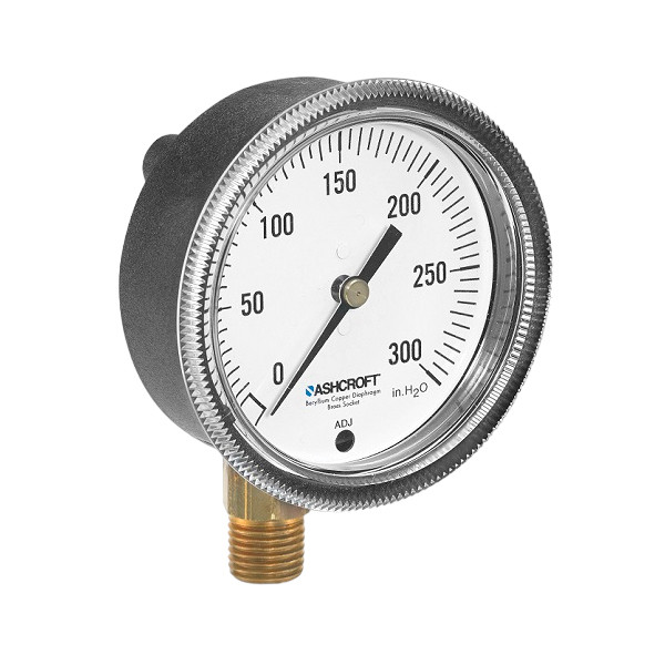 Mechanical Pressure Gauge, Dry, 1/4 in MNPT, 2-1/2 in Dia Dial, +/-2-1-2%, Dial Display, -40 to 180 deg F