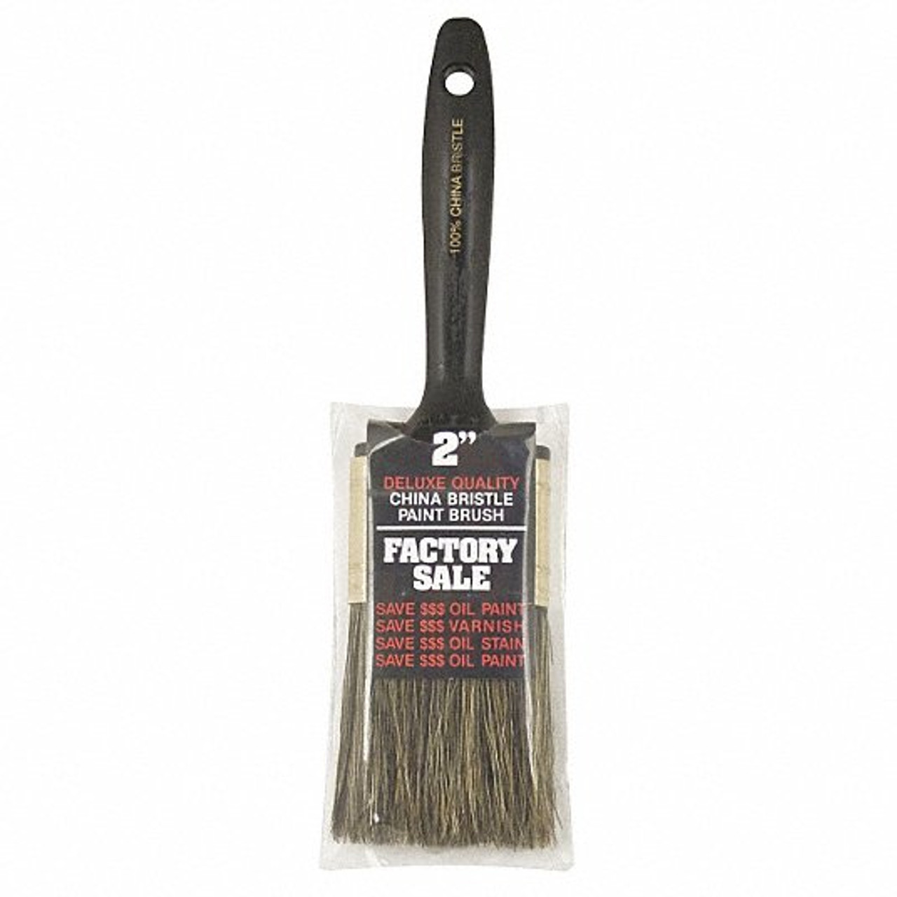 Paint Brush, Chisel, China Bristle Brush, Brass-Plated Steel Ferrule, Solid, Plastic Handle, 2 to 4 in