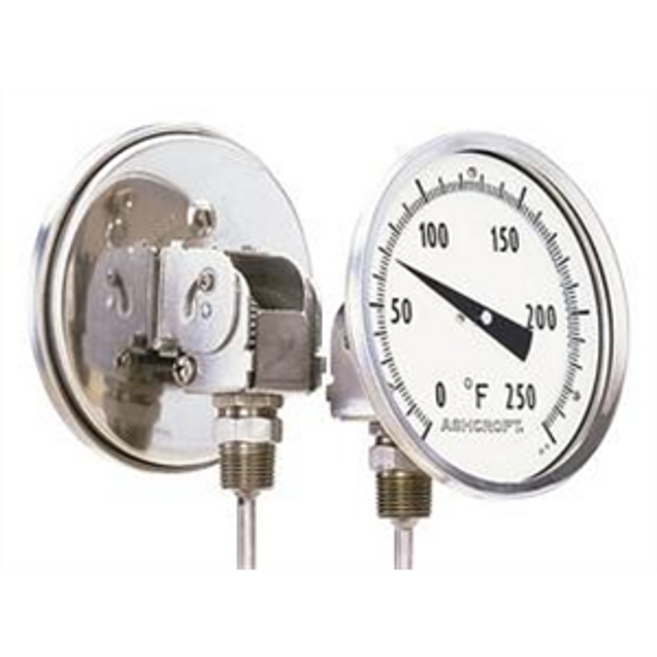 Thermometer, External Adjustable, 5 in Dial, 1/2 in NPT, Every Angle Connection, 24 in Lg Stem
