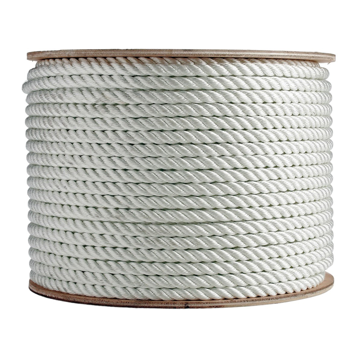Twisted Rope, 600 ft Lg, White, Nylon, Wood Reel