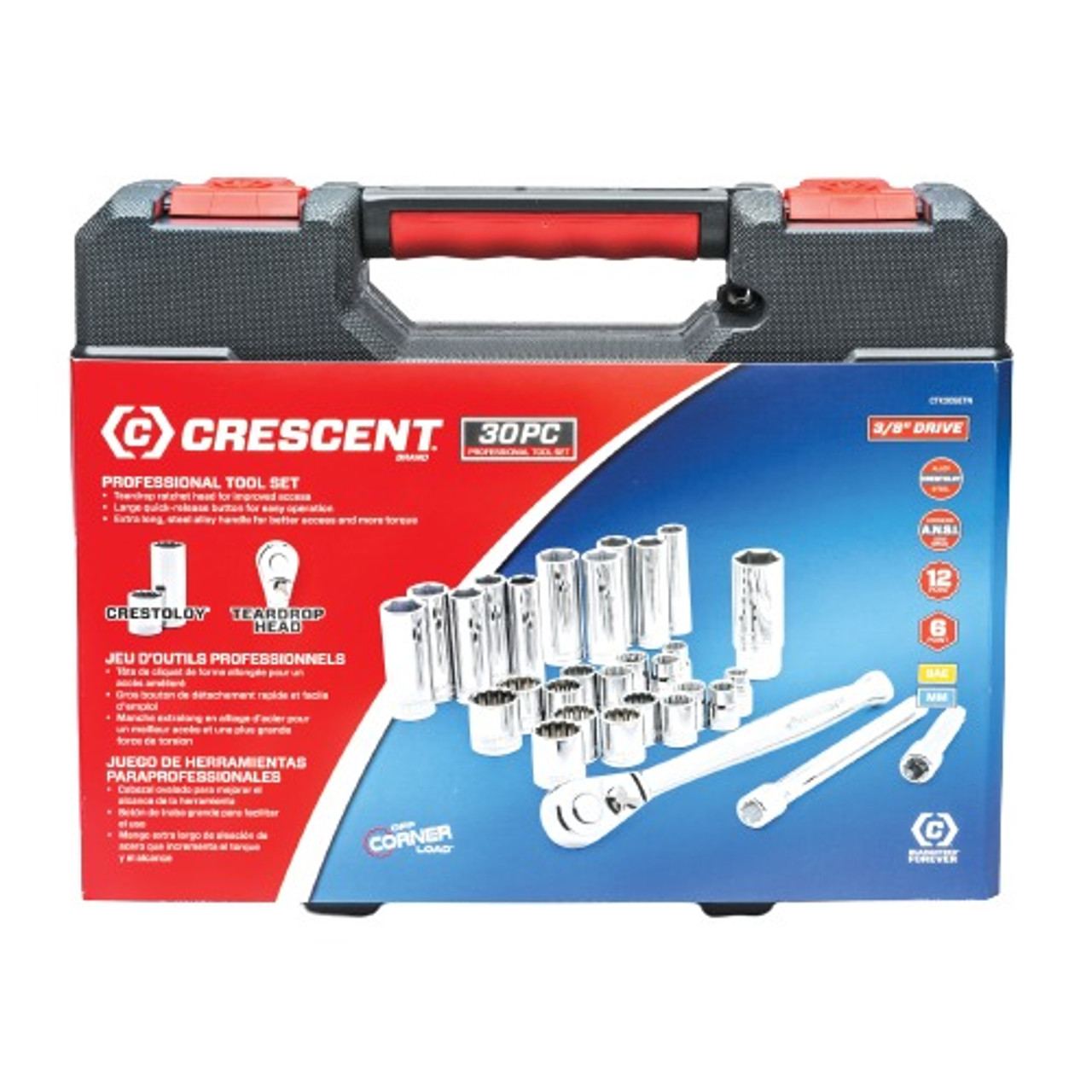 Mechanic's Socket Sets, 12 -Point, 3/8 in Drive, ANSI,  ASME, Alloy Steel, Chrome Plated, Imperial