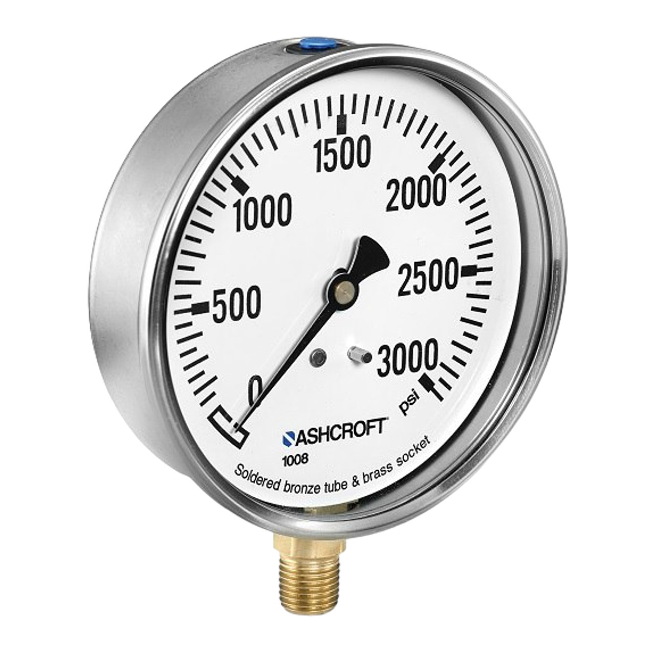 Mechanical Pressure Gauge, Back Connection, 1/4 in MNPT, 4.16 in Dia Dial, +/-3-2-3%, 1 Liquid Filled