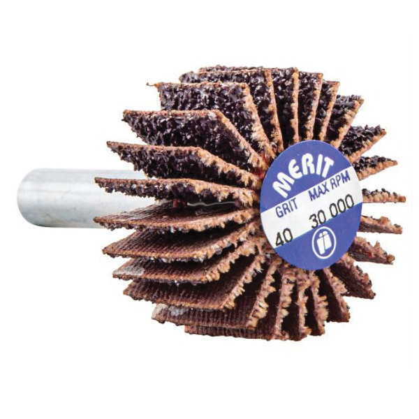 MERIT Mini Grind-O-Flex Flap Wheel, Abrasive Coated, 2 in Dia Wheel, 1 in Wd Face, 1/4 in Dia Shank, Aluminium Oxide Abrasive