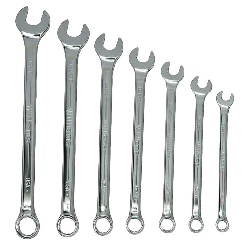 Combination Wrench Set, Satin Chrome, 12 Points, Imperial