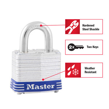 Security Padlock, 0.625 in Wd Shackle, Steel Shackle, 1.5625 in Wd Body, 4-Pin Cylinder Locking, Silver Color, Different Key, 3, 0.28125 in Dia Shackle, 3D
