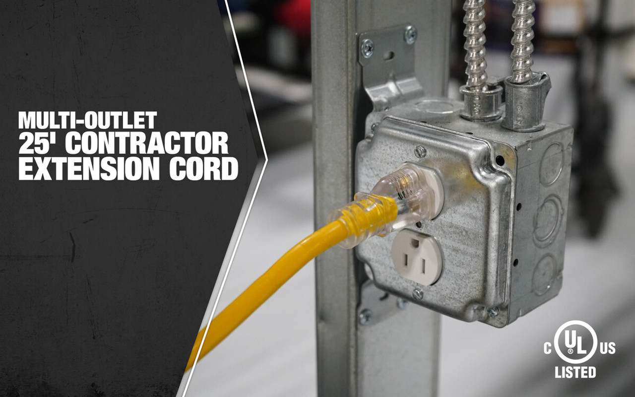 Extension Cord, SJTW, 125 VAC, 15 A, 12 AWG Cord, 25 ft Lg Cord, 3 Conductor, 12 AWG Conductor, Copper Conductor, 0.595 in od, Polyvinyl Chloride Insulation, Tritap Extension Cord, SJTW, 125 VAC, 15 A, 12 AWG Cord, 25 ft Lg Cord, 3 Conductor, 12 AWG Conductor, Copper Conductor, 0.595 in od, Polyvinyl Chloride Insulation, Tritap