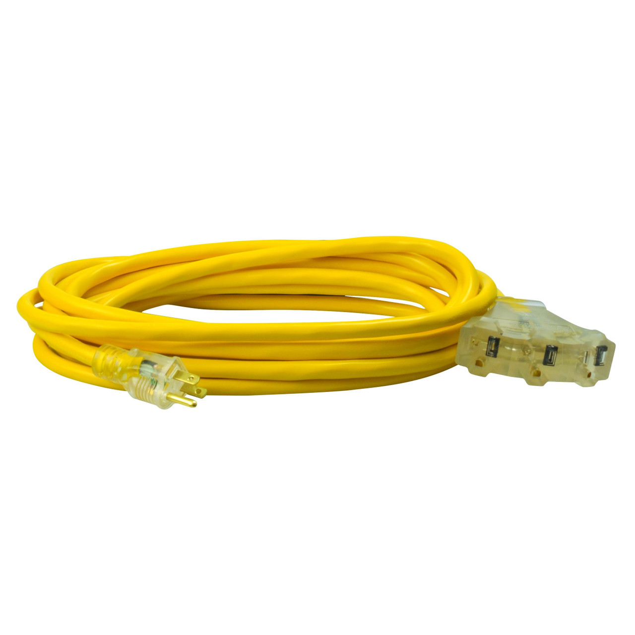 Extension Cord, SJTW, 125 VAC, 15 A, 12 AWG Cord, 25 ft Lg Cord, 3 Conductor, 12 AWG Conductor, Copper Conductor, 0.595 in od, Polyvinyl Chloride Insulation, Tritap