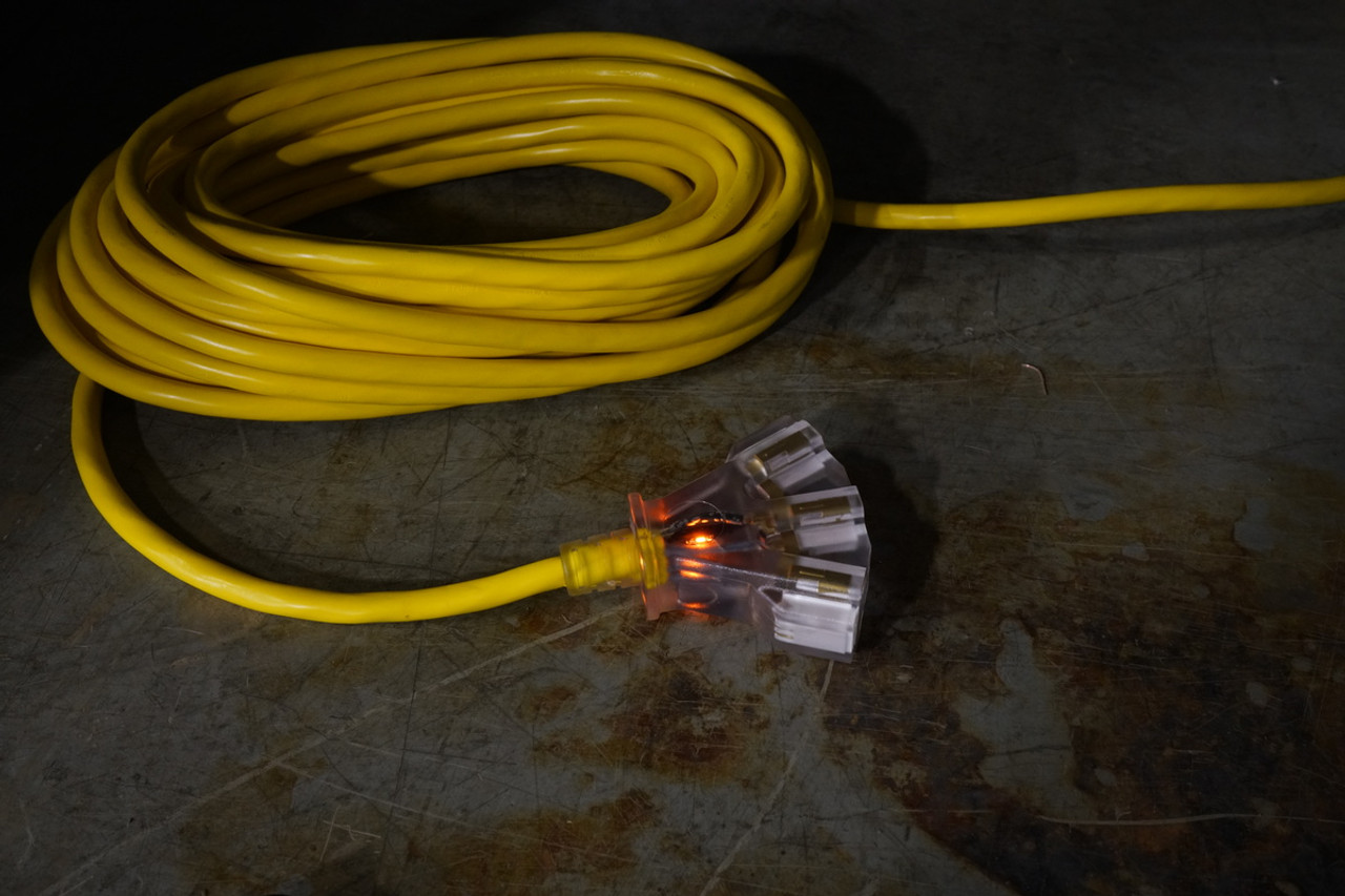Extension Cord, SJTW, 125 VAC, 15 A, 12 AWG Cord, 25 ft Lg Cord, 3 Conductor, 12 AWG Conductor, Copper Conductor, 0.595 in od, Polyvinyl Chloride Insulation, Tritap Extension Cord, SJTW, 125 VAC, 15 A, 12 AWG Cord, 25 ft Lg Cord, 3 Conductor, 12 AWG Conductor, Copper Conductor, 0.595 in od, Polyvinyl Chloride Insulation, Tritap