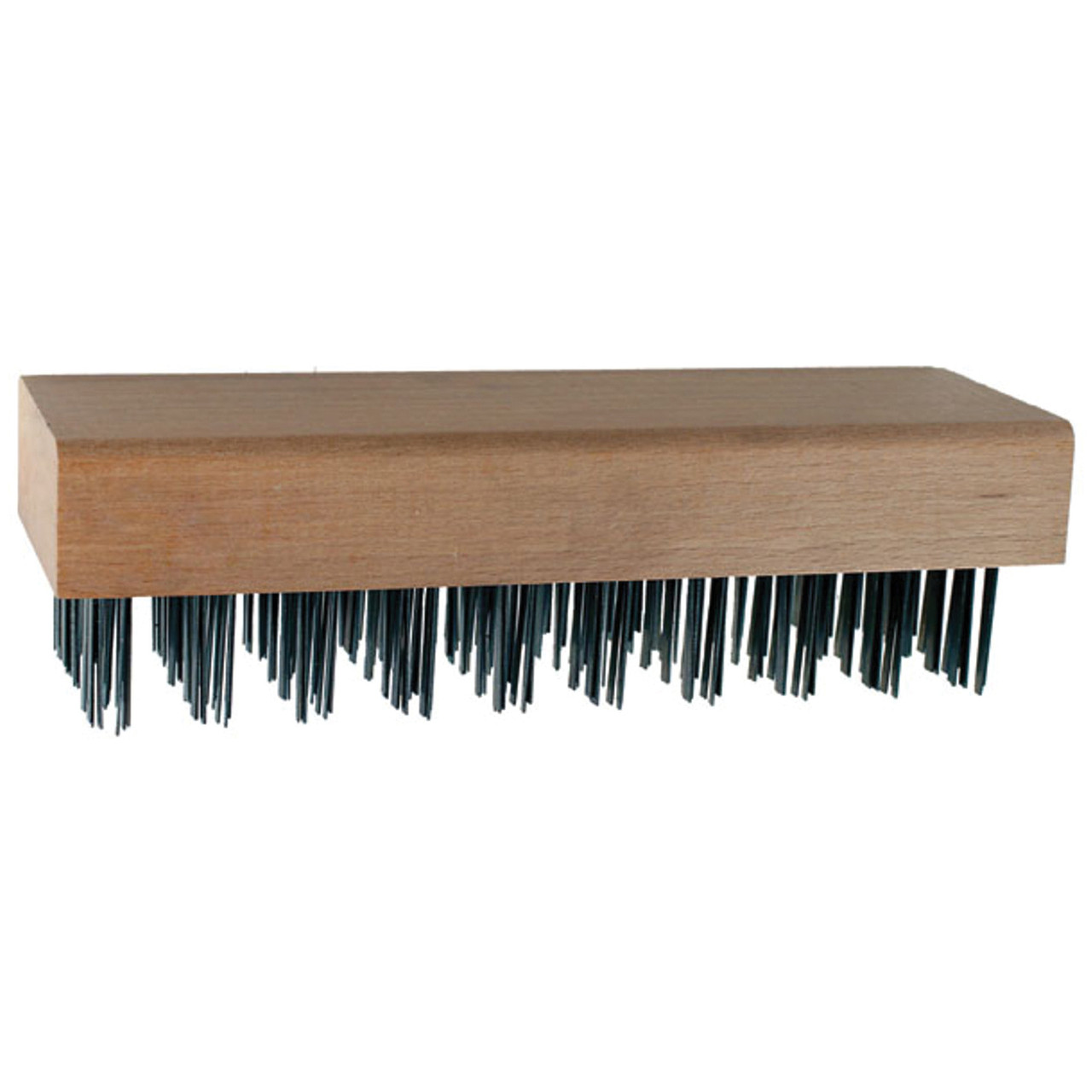 Scratch Brush, 7-3/4 in Brush, Straight Back Block, 2-5/8 in Block, 1 in Lg Trim, 1 in Trim, Carbon Steel Trim, 5 Row, Straight, Wood Handle