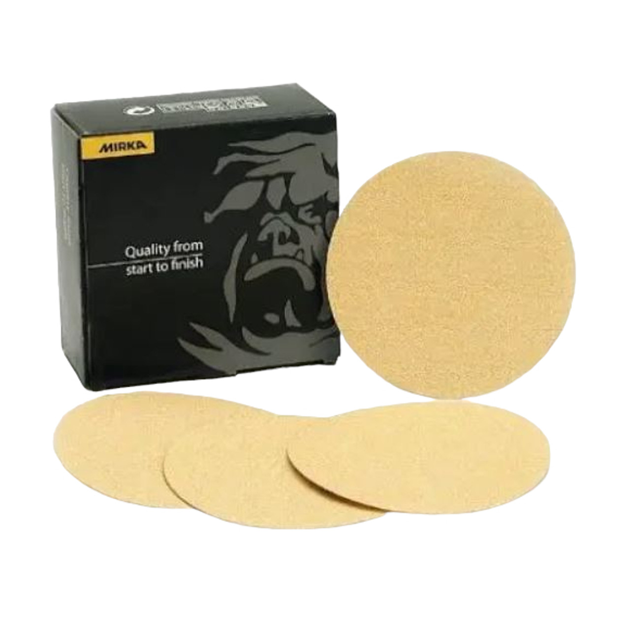 MIRKA Bulldog Gold Abrasive Disc, Pressure Sensitive, 3-1/2 in Dia Disc, 220G Grit, Extra Fine, Aluminium Oxide Abrasive, Latex Paper Backing, C Backing