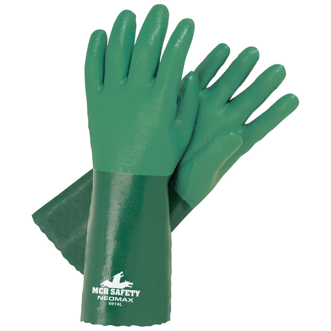 General Purpose Gloves, Industrial Grade, Large, Double Dipped Neoprene Palm, Double Dipped Neoprene, Green , Standard Finger,  Wing Thumb, Gauntlet Cuff
