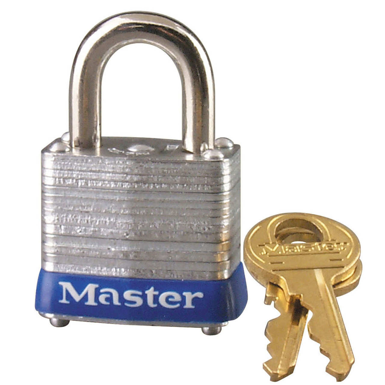 Laminated Padlock, Non-Rekeyable, 9/16 in Ht Shackle, 1/2 in Wd Shackle, Steel Shackle, 1-1/8 in Wd Body, 4-Pin Tumbler Cylindrical Locking, Silver , 7