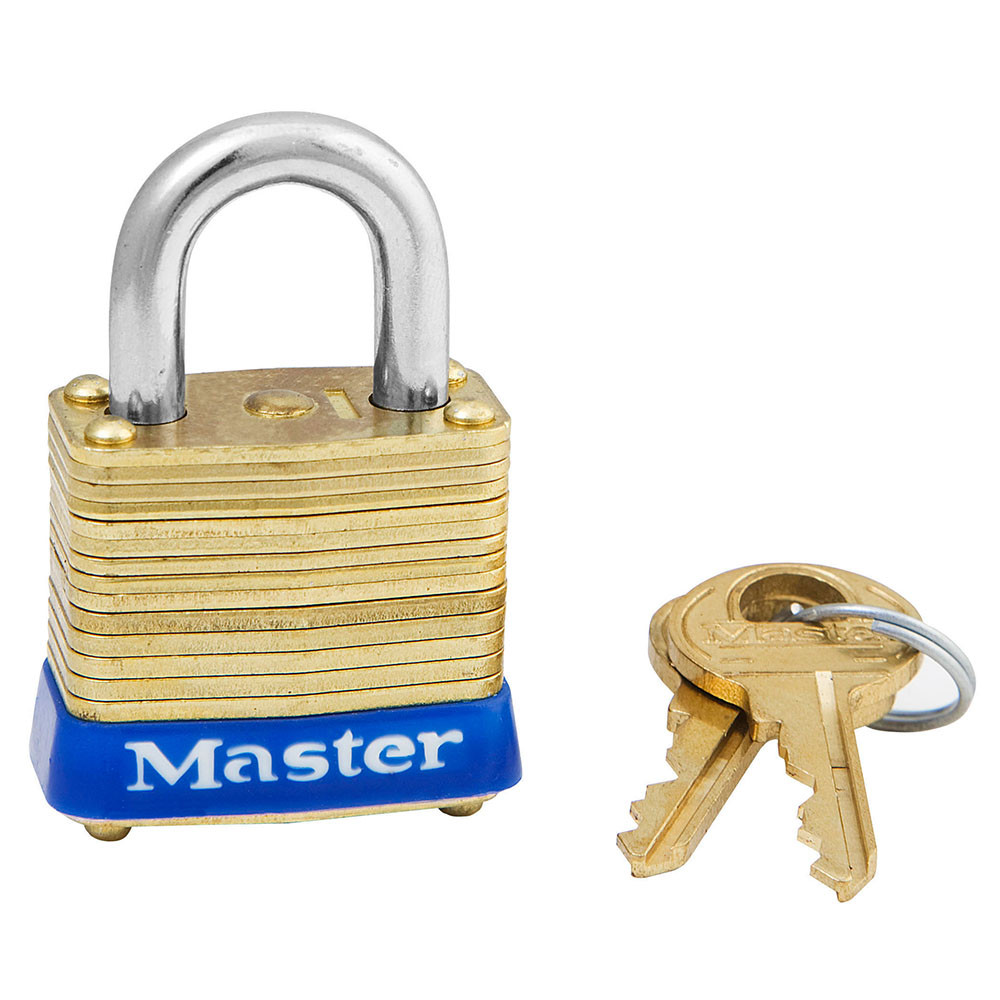 Laminated Padlock, Non-Rekeyable, 9/16 in Ht Shackle, 1/2 in Wd Shackle, Steel Shackle, 1-1/8 in Wd Body, 4-Pin Tumbler Cylindrical Locking, Blue , 7