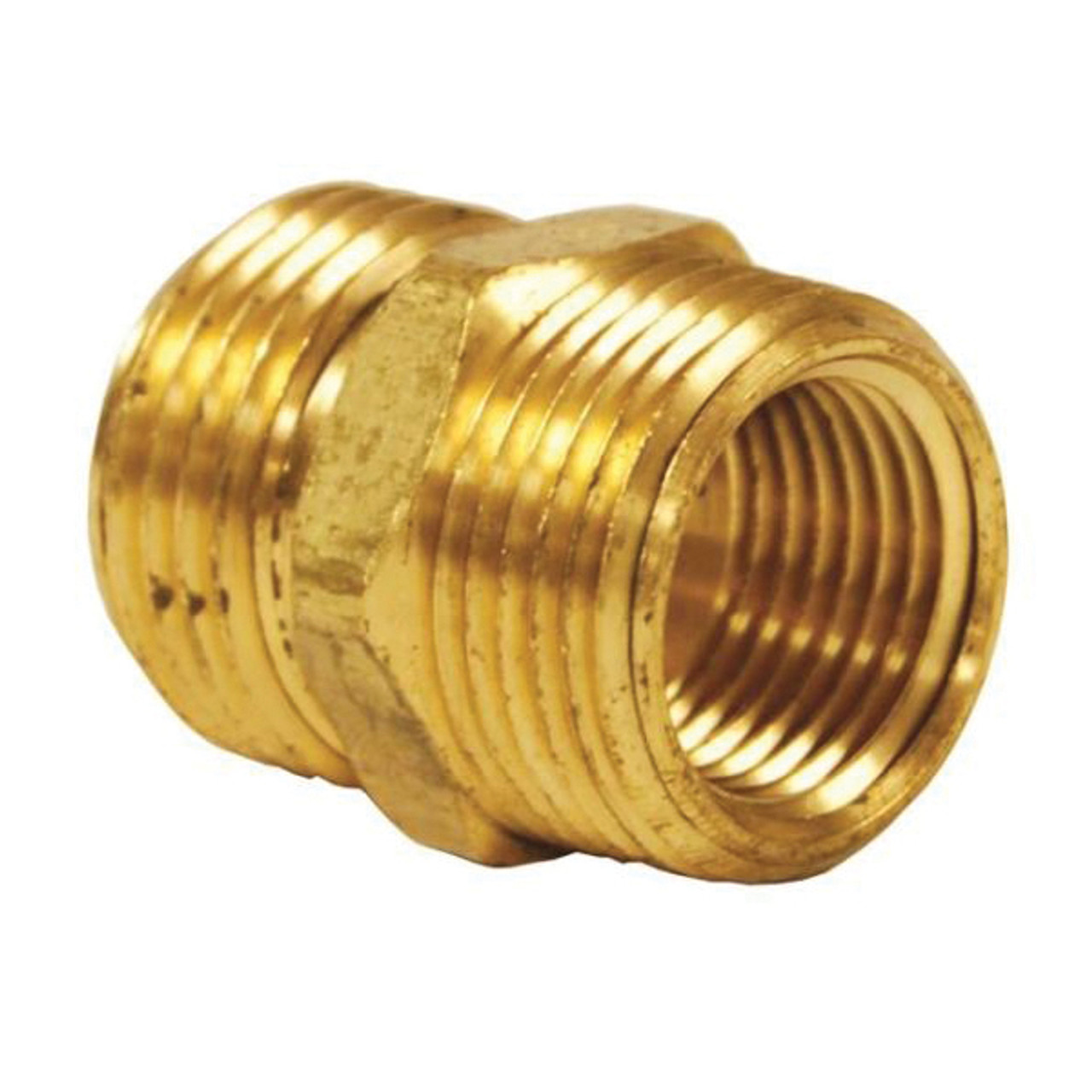 Adapter, Adapter, 3/4-11-1/2 x 3/4-14 in, Male GHT x MNPT End, 1-1/16 in Hex, Brass, 1-1/2 in, Domestic