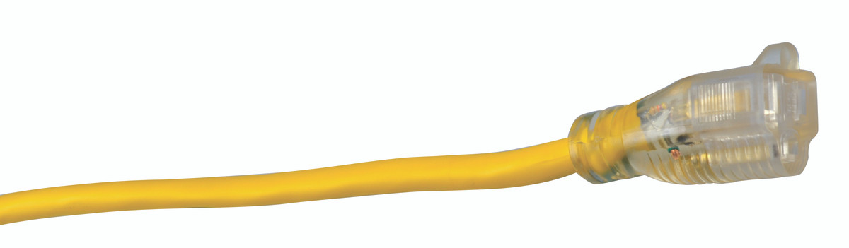 Extension Cord, SJTW, 125 VAC, 15 A, 12 AWG Cord, 25 ft Lg Cord, 3 Conductor, 12 AWG Conductor, Copper Conductor, 0.595 in od, Polyvinyl Chloride Insulation