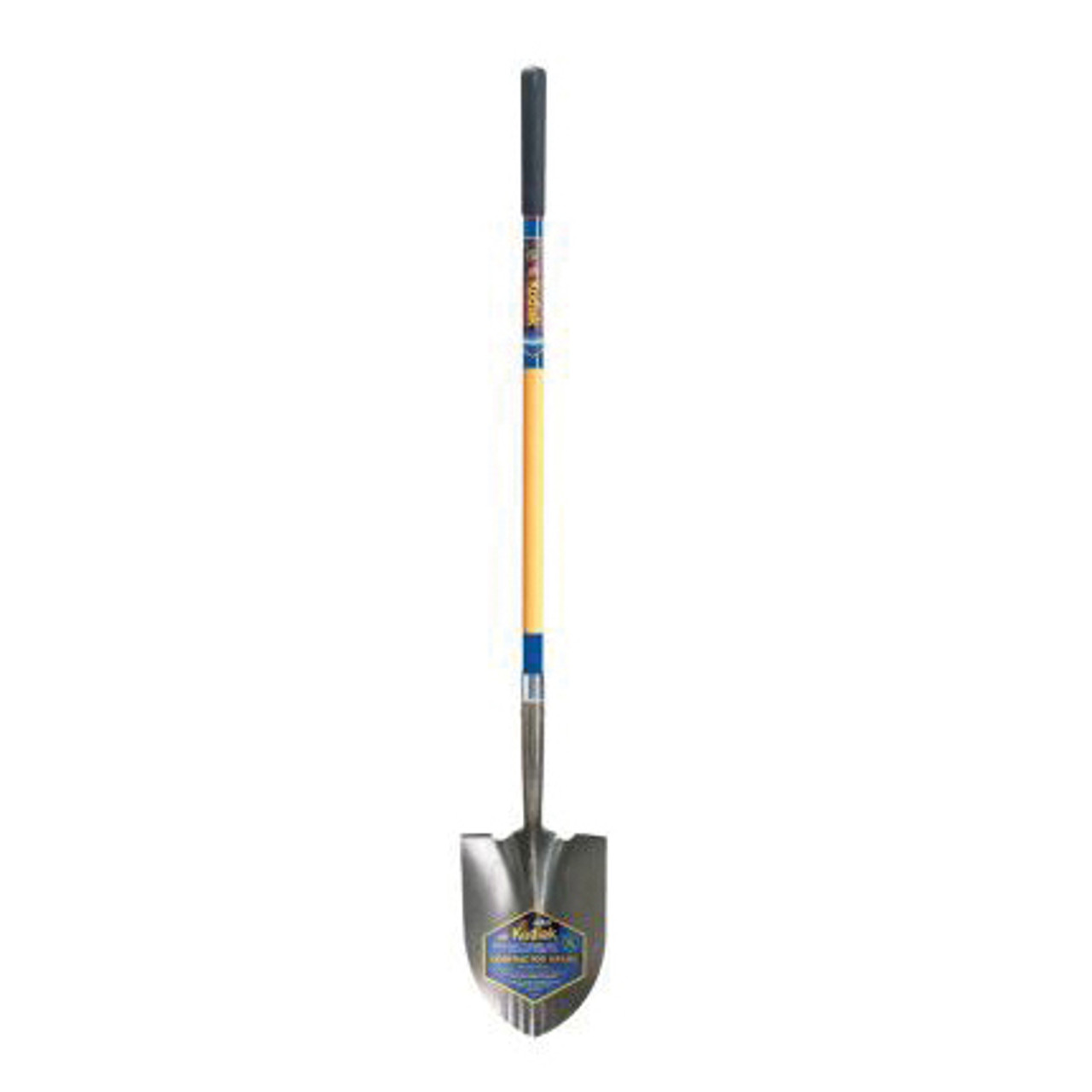 Dirt Shovel, Steel Blade, 14 ga, Fiberglass Handle, Straight, Round Point Blade