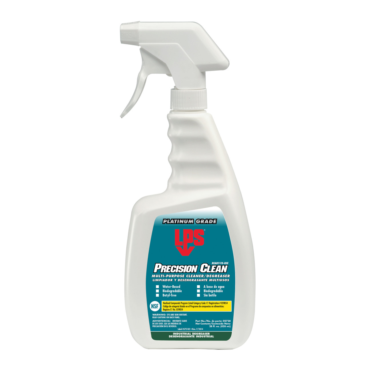 LPS Precision Clean Degreaser, Multi-Purpose, 28 oz Container, Trigger Spray Bottle, 28 oz, Liquid, Clear , Mild Citrus, 0.0038 VOC, 12.5 to 13, 1.01 Specific Gravity