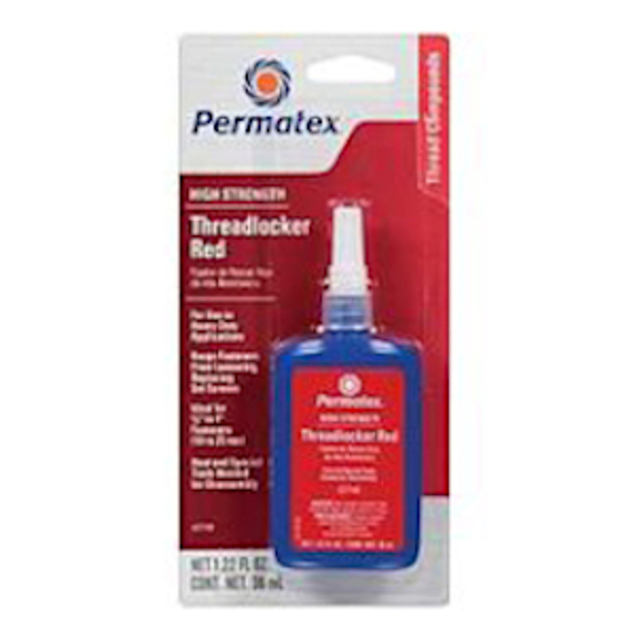 ITW DEVCON Permatex Thread Locker, High Strength, Bottle, 36 ml Container, Liquid, 24 hr Setting, 24 hr at 40/100 deg F Curing, Red , -65 to 300 deg F, >200 deg F Flash ITW DEVCON Permatex Thread Locker, High Strength, Bottle, 36 ml Container, Liquid, 24 hr Setting, 24 hr at 40/100 deg F Curing, Red , -65 to 300 deg F, >200 deg F Flash
