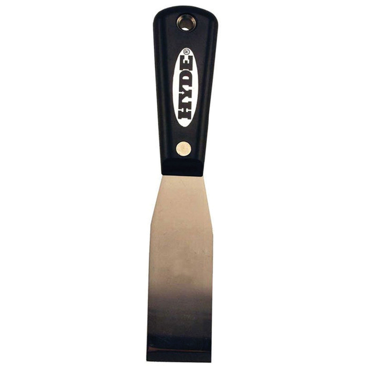 Putty Knife, Stiff Chisel, 3-7/8 in Lg Blade, 1-5/16 in Wd Blade, High Carbon Steel Blade, Interlock,  Round, Black,  Silver Color