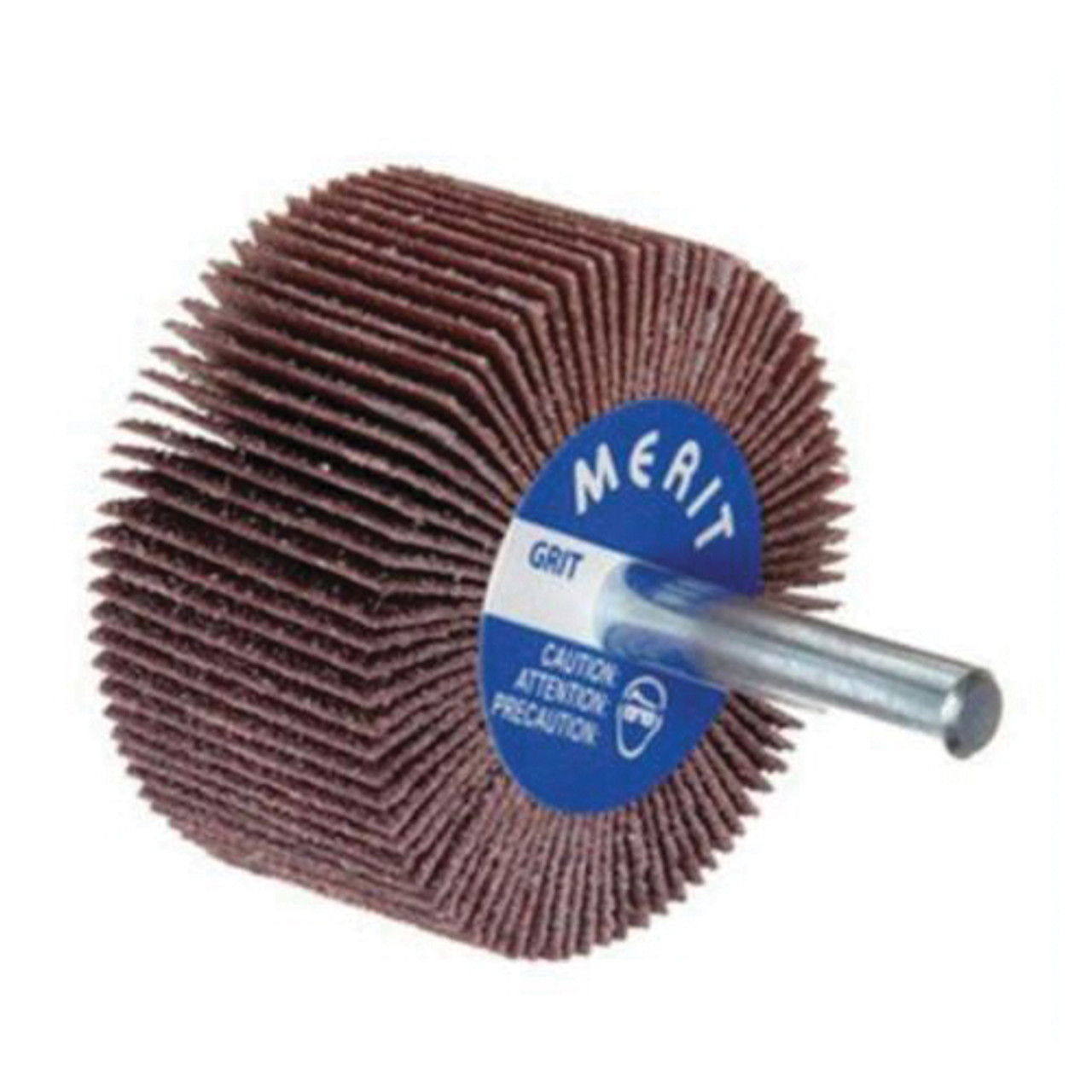 MERIT Sof_Tutch Flap Wheel, Abrasive Coated, 6 in Dia Wheel, 1 in Wd Face, 1 in Dia Shank, 60 Grit, Aluminium Oxide Abrasive, 6000 rpm Max